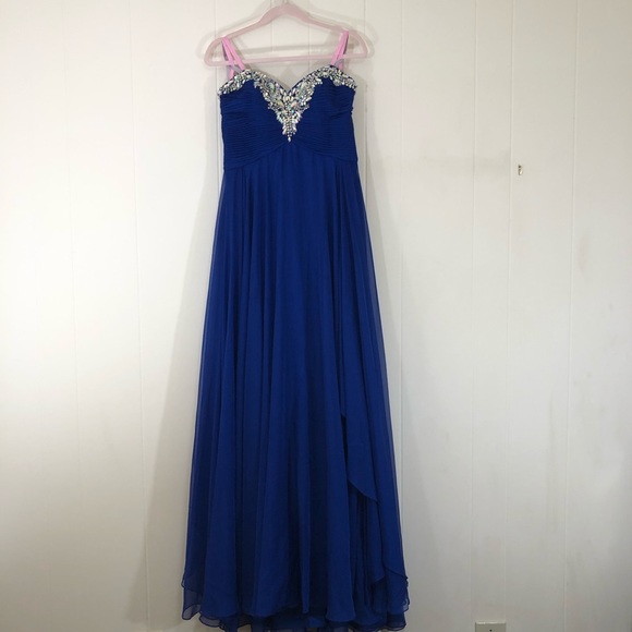 Blue Strapless Chiffon Gown - It Sparkles! - Picture 4 of 10